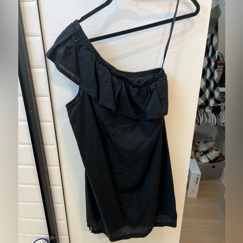 Black linen one shoulder J.Crew dress